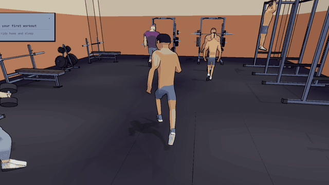 NPC gym rats training and occupying equipment in the gym
